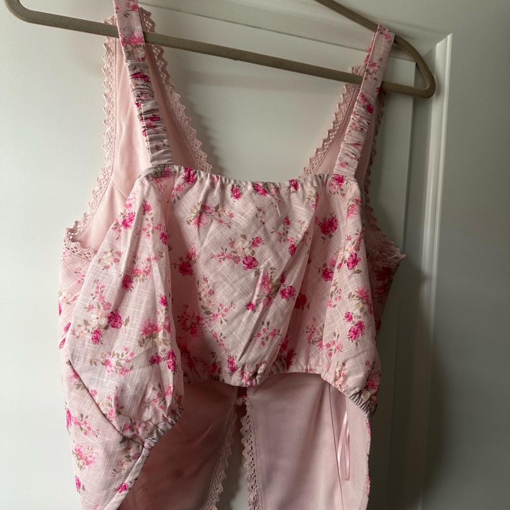 Pink Rose Pink Floral Lace-Trim Tie-Front Tank - Picture 6 of 7